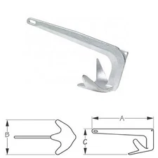 4.4 lb Hot Dipped Galvanized Claw Anchor for Boats 13 to 18 Feet Long