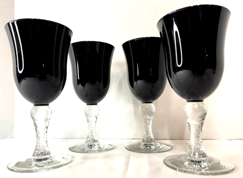 4 Libbey Martello Black Amethyst Goblets Textured Stems Elegant Living - Picture 4 of 15