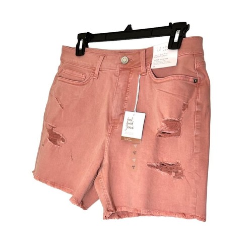 LC Lauren Conrad Womens Pink High Rise Distressed Cut Offs Jean Shorts Sz 10 NWT - Picture 2 of 8