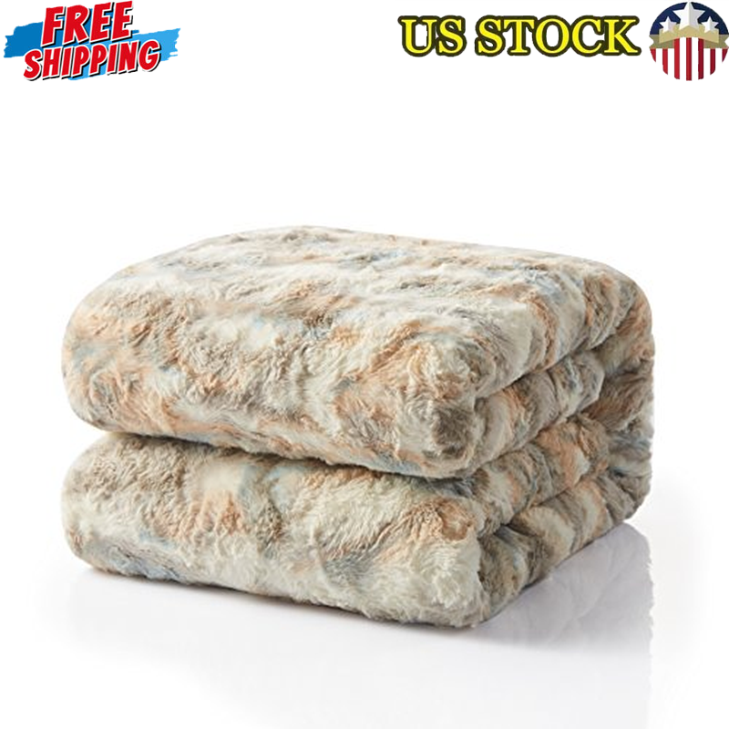 Faux Fur Oversized Warm Soft Animal Print Bed Blanket 90x90 Full Queen New