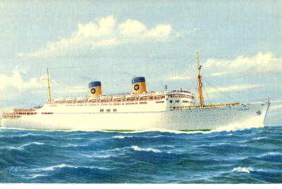 50er Jahre offizielle Postkarte Home Lines Passagierschiff SS HOMERIC
