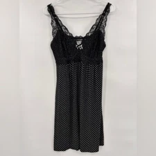 Soma Womens Babydoll Nightie Size Medium Black Polka Dots Lace Accent & Straps