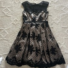 Eliza J Fancy Dress Lace Overlay Belt Size 2 Polkadots Tulle Zip Back