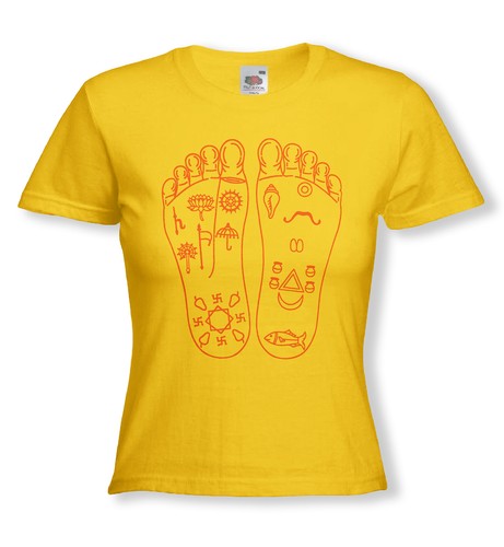 Devotional T-shirts - KRISHNAS FOOT PRINTS - Ladies Tee - Many Colour Variations - Picture 6 of 49
