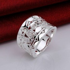 Elegant 925 Sterling Silver Fashion White Topaz Wedding Engagement Ring Size 7.5