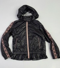 Michael Kors Girls Black Lightweight Jacket Windbreaker MK Spell-Out Sz 10-12 