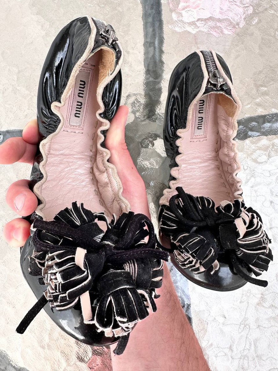 フラットシューズ MIU MIU Buckle and bow ballet flats Black MIU MIU BLACK PATENT LEATHER BOW BALLET FLATS SIZE 36 | eBay