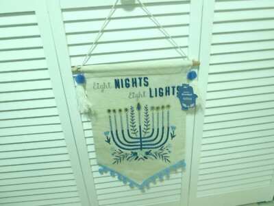 Happy Hanukkah 8 Nights 8 Lights Wall or Door Hanging 11'' X 17'' New With Tag