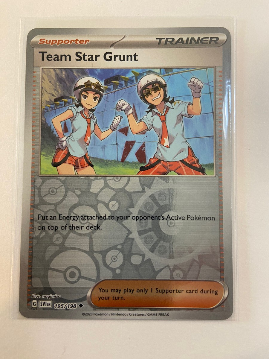 team star grunt pokemon card value 195/198 - Scarlet & Violet Put an Energy attached to your opponents Active Pokemon on top of their deck.You may play only 1 Supporter card during your turn. Team Rocket Grunt is the