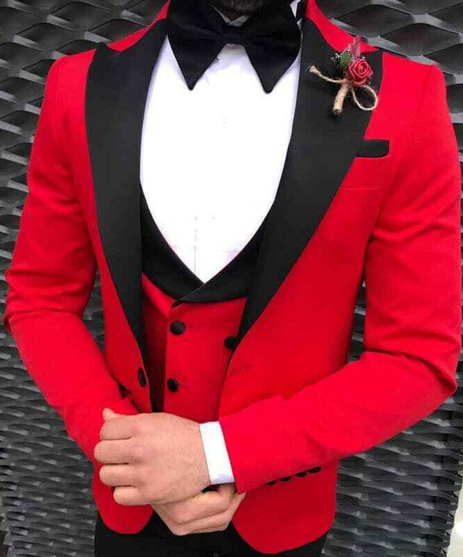 Designer Red Smoking Wedding Party Men's Suit Vest Tailored Slim Fit 42 image 2
