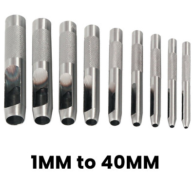 Hohllochlocher Set Stahl 1 mm-40 mm Leder Handwerk Dichtung Gürtel Papier Zum Selbermachen Werkzeug UK