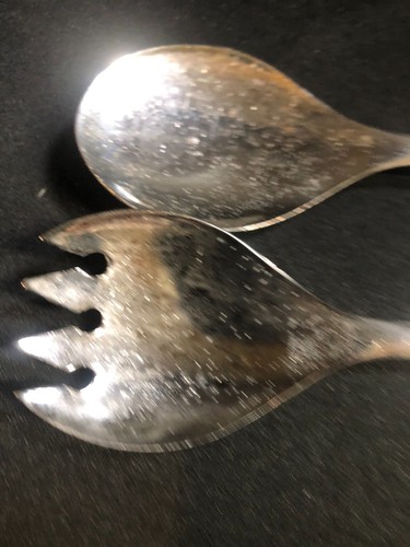 Vintage Silver Plated Serving Spoon And Salad Fork Set Made In Italy 9.5” Long - Picture 6 of 6