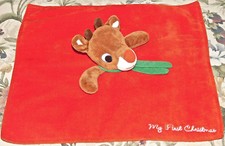 Rudolph MY FIRST CHRISTMAS Reindeer Red NOSED Lovey Security Blanket Satin Toy X