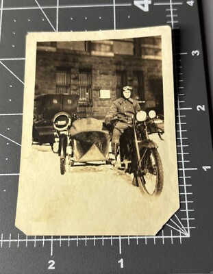 1910s Man MOTORCYCLE w/ SIDE CAR Cycle Antique Snapshot PHOTO