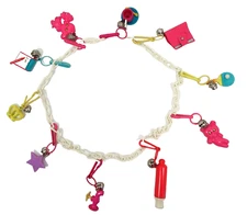 Plastic Clip Bell Charm Necklace Teddy Bear Notepad Whistle Star Vtg 80s