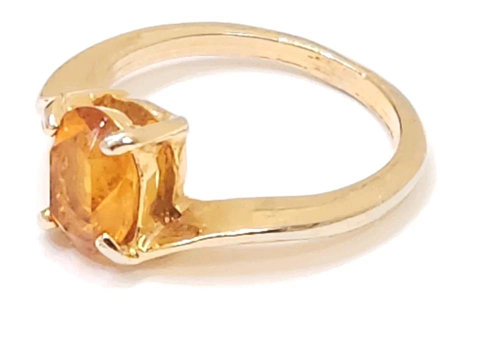 Anillo de cóctel solitario citrino naranja 1 quitrino simulado HGE de oro amarillo de 14 quilates talla 5,75 Foto 2 de 4