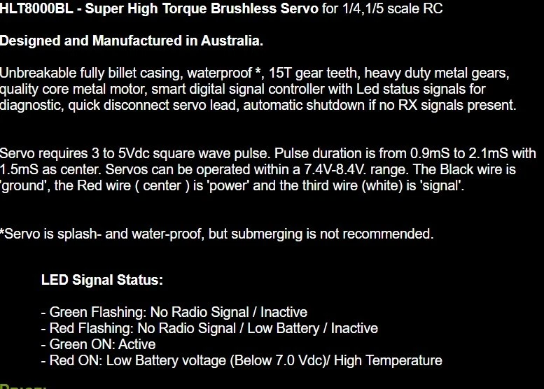 Hilantronics HLT8000WP Digtial servo 1/5th scale - Image 2 of 2
