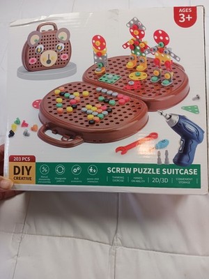 DIY Creative, Screw Puzzle Suitcase, Brown Bear, 203 Pieces