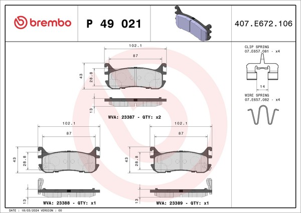 Brembo Bremsbelagsatz Scheibenbremse Prime P 49 021 FüR Mazda Mx Ba 323 Nb 2 5 1-image