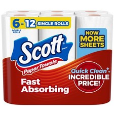 Scott Paper Towels Choose-A-Sheet, 6 Double Rolls = 12 Regular Rolls, 108 Sheets
