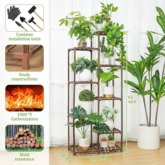 8 Tiered Plant Stand with Grow Light, 62 Tall Indoor Plant Shelf with Full Spect - Image 3 of 4