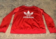 Rare Vintage Adidas Red Satin Sweatshirt Trefoil Sz Medium Womens Nice