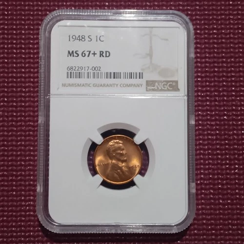 1948s 1c Lincoln penny,ms 67+RD,$1380 NGC price guide