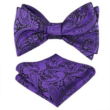 Mens 2 PCS Paisley Jacquard Tuxedo Self Tied Bow Tie Pocket Square Set Formal