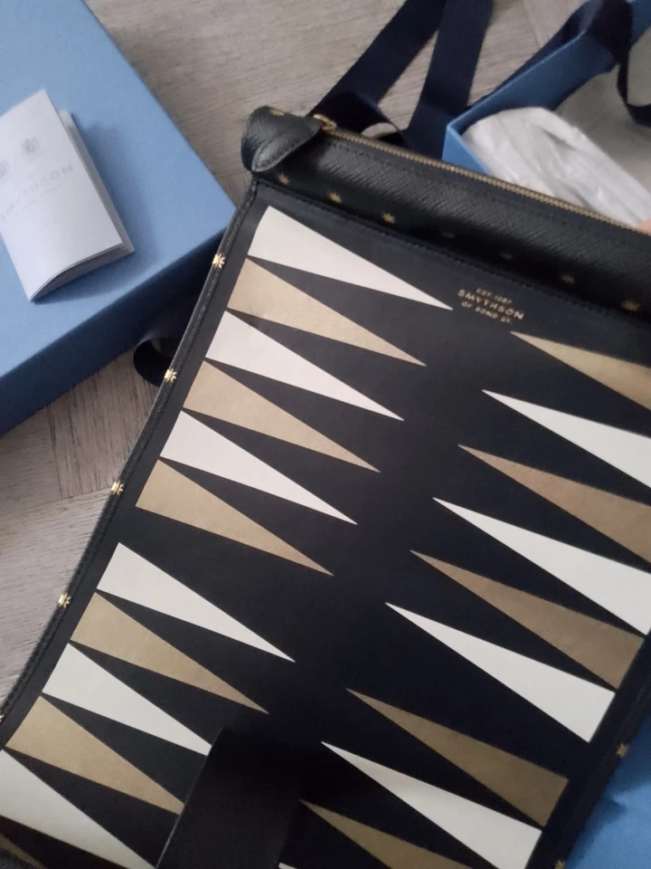 Smythson Backgammon Roll In Panama Navy Stars RRP £695 Great Christmas Present - Image 4 of 4