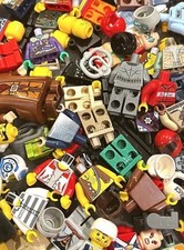 3oz Mixed Lot LEGO Minifigure Parts torsos, legs, hair, heads, hats Accessories