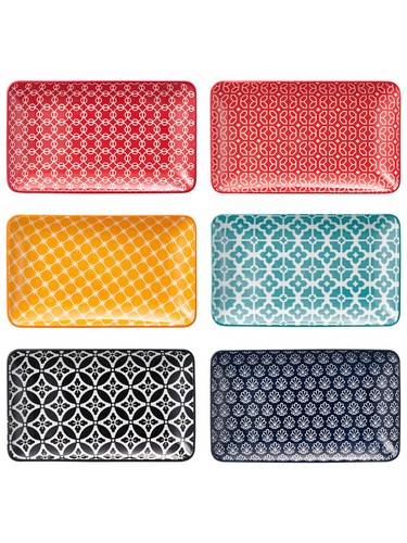 DOWAN 8" Ceramic Salad Plates Set of 6, Colorful Design for Salads, Appetizer...