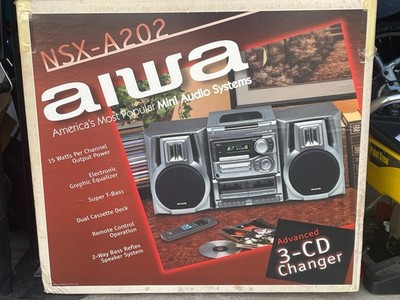 Aiwa NSX-A202 Stereo System 3-Disc Compact Dual Cassette Changer Gray - READ!