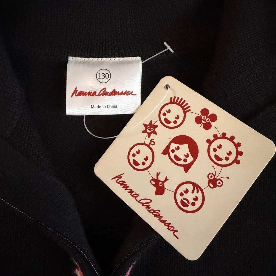 Suéter Hanna Andersson Floral Crochet Cuarto Cremallera Negro Tejido Nuevo con Etiquetas 130 7-10 Foto 4 de 4