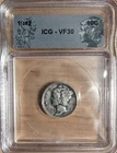 1942 VF30 Mercury Silver Dime ICG Certified 10 Cent Coin