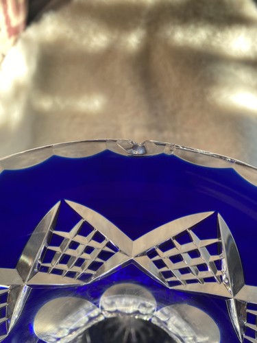 Bleikristall Vase,blauer Überfang, Schleuderstern, 37 cm hoch - Bild 6 von 6
