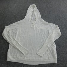 Eileen Fisher Hoodie Womens Petite PP White Linen Lightweight Henley Pullover