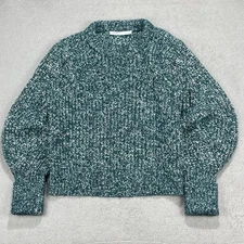 Veronica Beard Pipes & Shaw Roopa Puff Sleeve Wool Bld Sweater in Green-Size S