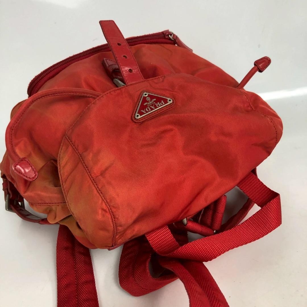 PRADA Backpack Nylon Red Triangle Plate Engraved Lightweight Drawstring Type Wom thumbnail 4