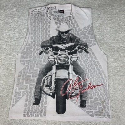 Vintage Alan Jackson Shirt Mens Large All Over Print Motorcycle Country AOP 90s