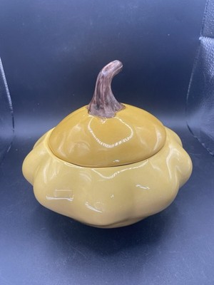 Crate & Barrel Patty Gourd Squash Ceramic Canister Kitchen Vegetable Fall Decor