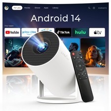 Mini Projector with WiFi 6 and Bluetooth 5.4 for Bedroom Auto Keystone Built-...