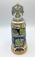 King Beer Stein Limited Edition Germany Cities and Eagle, pewter lid 10 1/2"