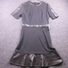Laundry By Shelli Segal Dress Womens 6 Black Faux Leather Trim Ruffle Hem Sheath
