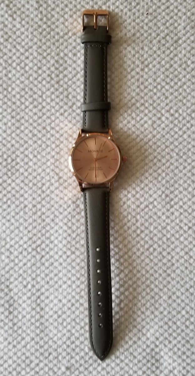 NWOT Monroe Classique Rose Gold Tone Watch Gray Leather Band  display picture 3
