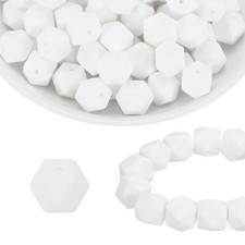 96Pcs Silicone Beads 14mm Hexagon Rubber Focal Beads Bulk, White