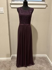 Davids Bridal Long Dark Purple Burgundy Gown Bridesmaid Dress 8 Prom Dance Lace