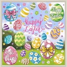 DIYDEC 6 Sheets Easter Window Clings Large Easter Eggs Window Decals Oil Paintin
