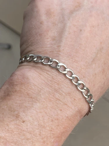 Vintage Sterling Silver 925 Curb Link Bracelet 6" Lock Open Spring Ring Clasp