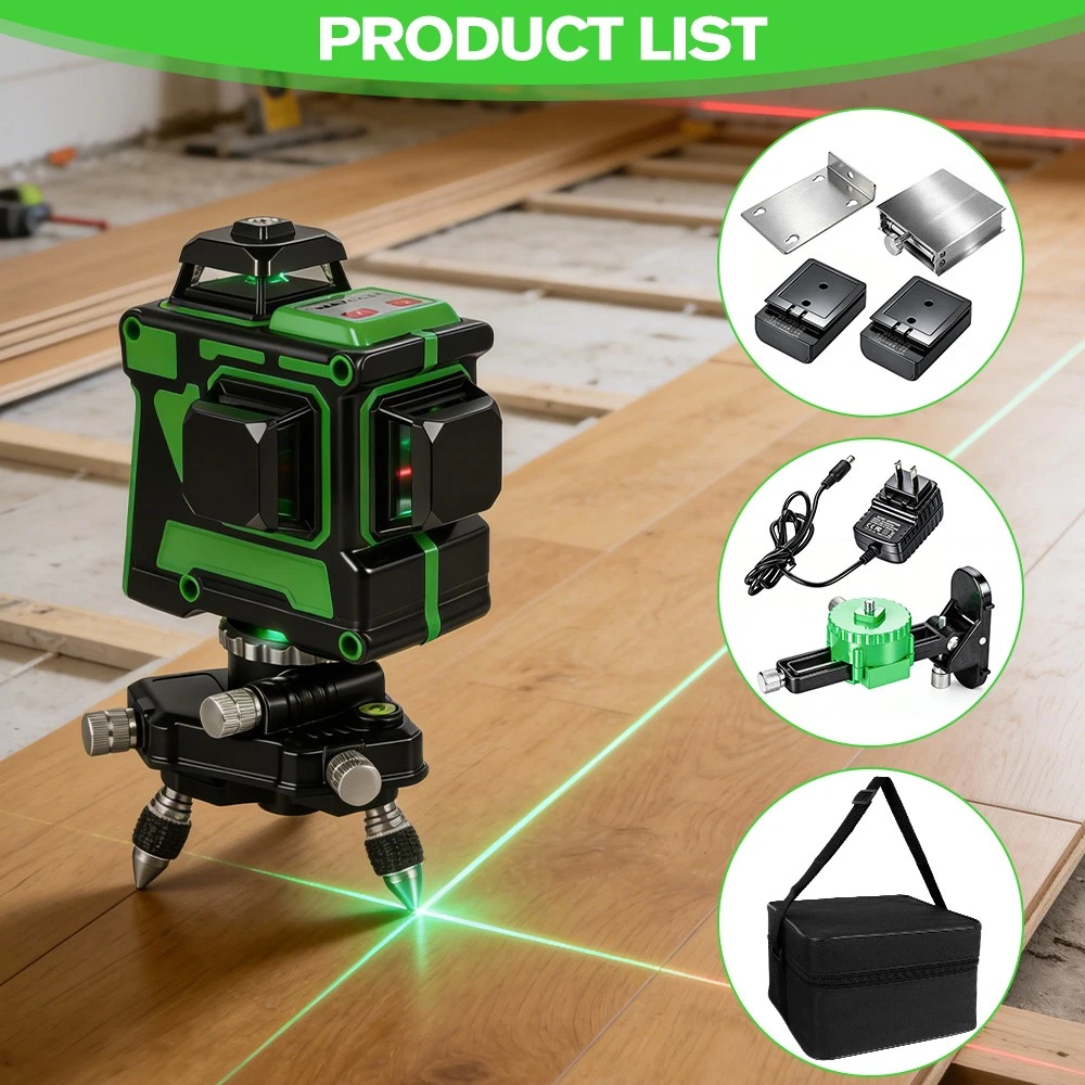 Laser Level 360°4D 12 Lines Laser Self Leveling Cross Measure Tool Kit Green US