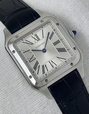 Cartier Santos Large Gents Watch Silver Dial Blue Strap Quartz 31mm WSSA0022